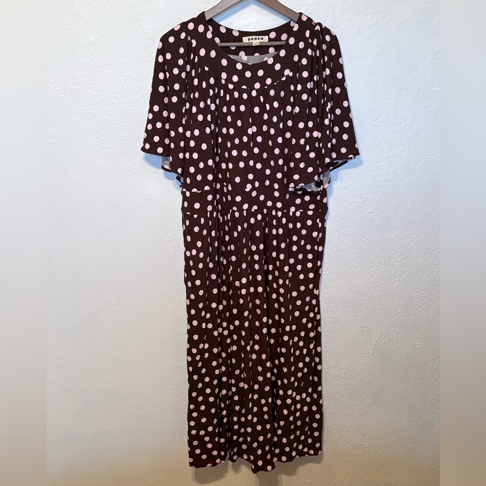 3/$20! BODEN Pink Polka Dot Flutter Sleeve Midi Dress - Picture 3 of 3
